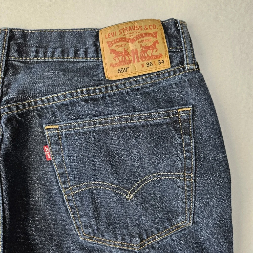 Levi's Men's 559 Blue Denim Jeans Relaxed Straight Leg Fit Size 36X34 Zipper